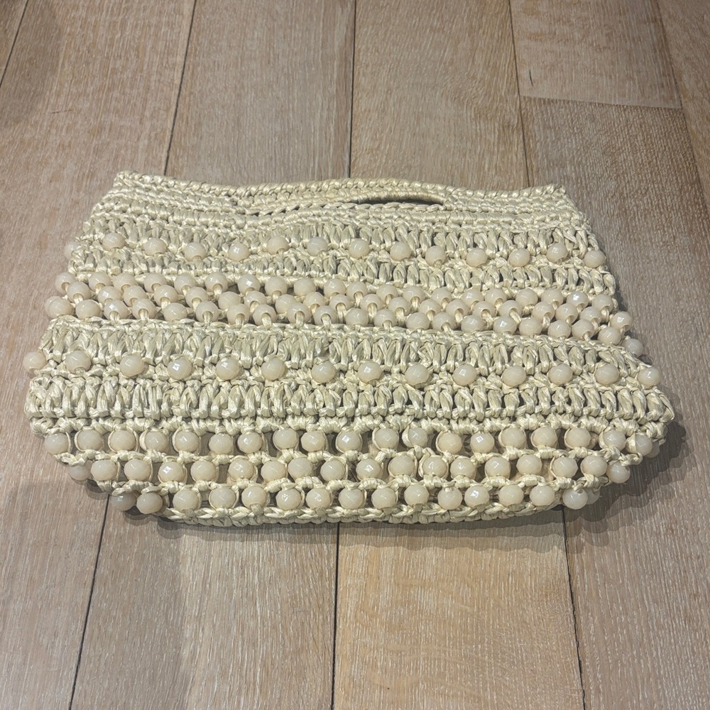 Elegant Beaded Cream Clutch